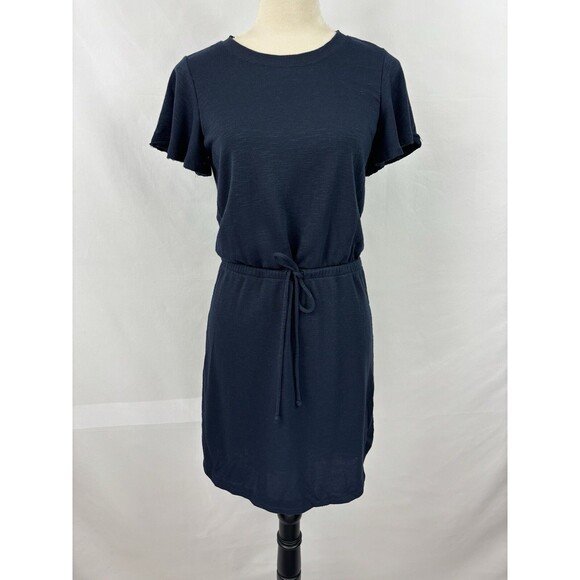 Paige Brielle Tee Shirt Dress Navy Blue Small Drawstring Waist Flutter Sleeve - Picture 2 of 12